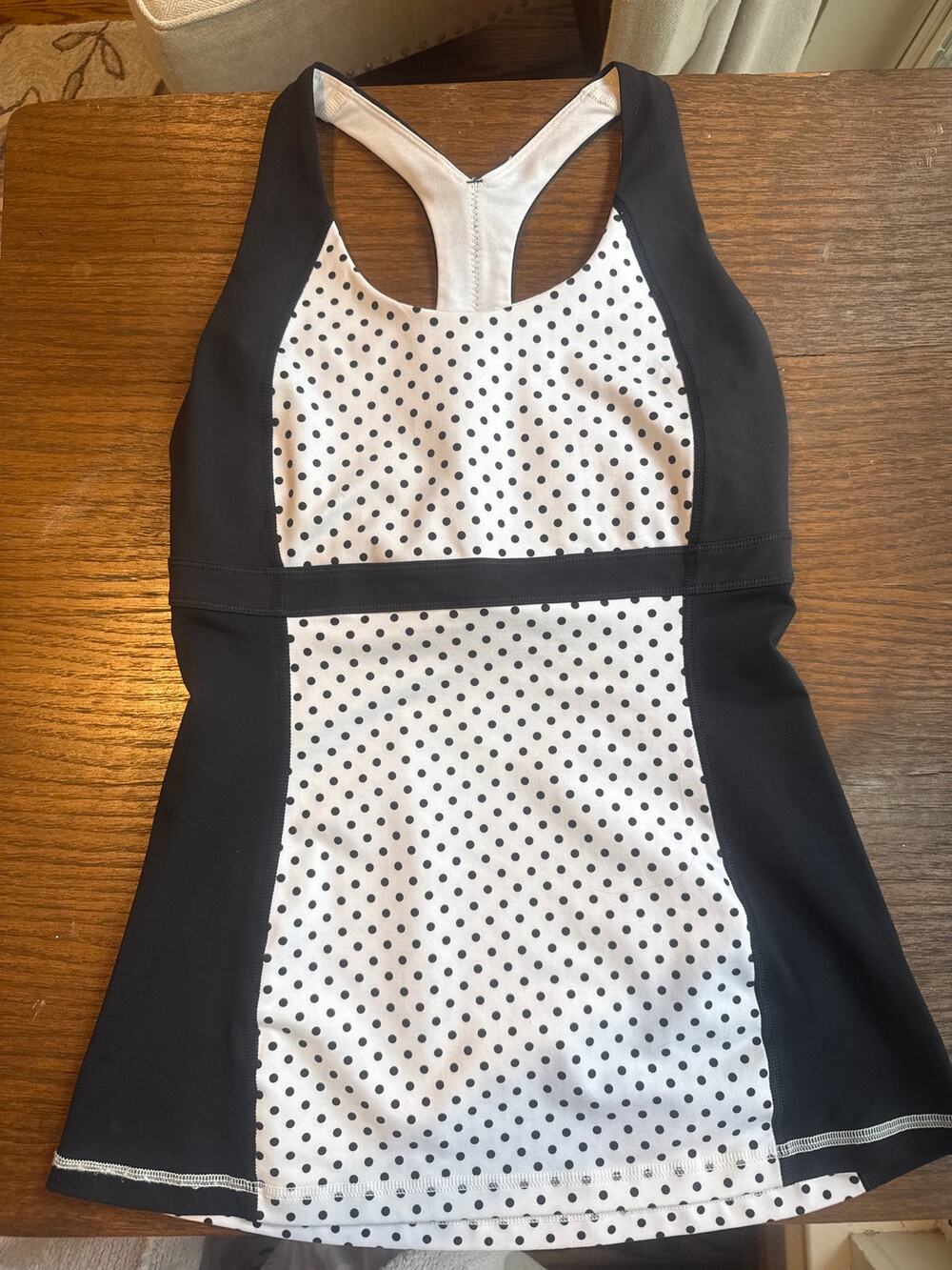 Lululemon Kanto Catch Me Tank Top Polka Dot Black White Built In Bra Size 6